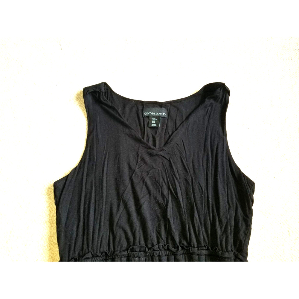 Womens Dress-CYNTHIA ROWLEY-black knit V-neck empire maxi flowy minimalist-M - Picture 2 of 4